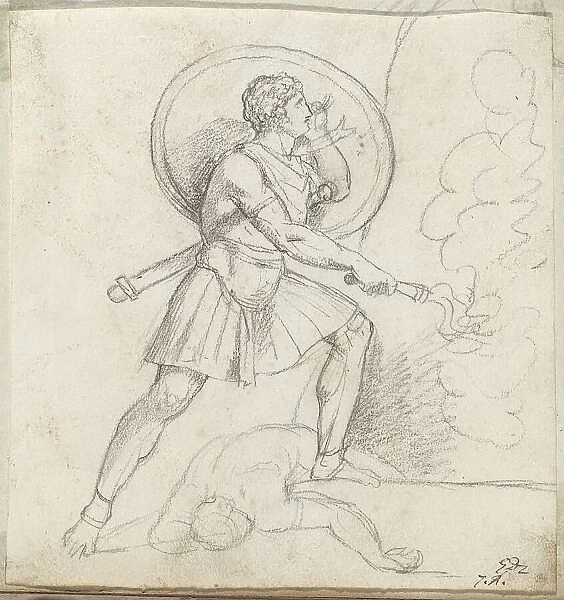 Warrior with a Shield and Torch, 1775 / 80. Creator: Jacques-Louis David