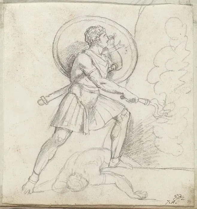 Framed Print : Warrior with a Shield and Torch, 1775 / 80. Creator: Jacques-Louis David Framed Print : Warrior with a Shield and Torch, 1775 / 80. Creator: Jacques-Louis David