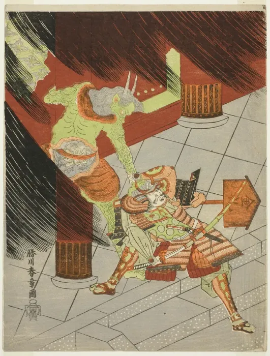 Framed Print : The Warrior Watanabe no Tsuna Fighting the Demon at Rashomon, Japan, c. 1770. Creator: Shunsho Framed Print : The Warrior Watanabe no Tsuna Fighting the Demon at Rashomon, Japan, c. 1770. Creator: Shunsho