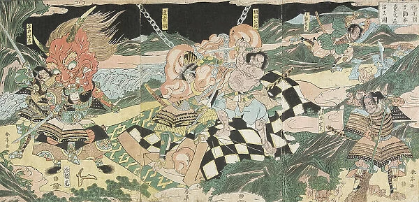 Warriors Fighting: A Battle of Demons of the Lower World (image 2 of 2), 18th-19th century. Creator: Katsukawa Shuntei