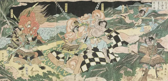 Framed Print : Warriors Fighting: A Battle of Demons of the Lower World (image 2 of 2), 18th-19th century. Creator: Katsukawa Shuntei Framed Print : Warriors Fighting: A Battle of Demons of the Lower World (image 2 of 2), 18th-19th century. Creator: Katsukawa Shuntei