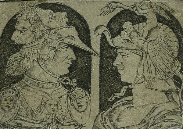 Two Warriors, One with a Winged Genie on His Helmet, 1475 / 1500. Creator: School of Maso Finiguerra Italian, 1426-1464