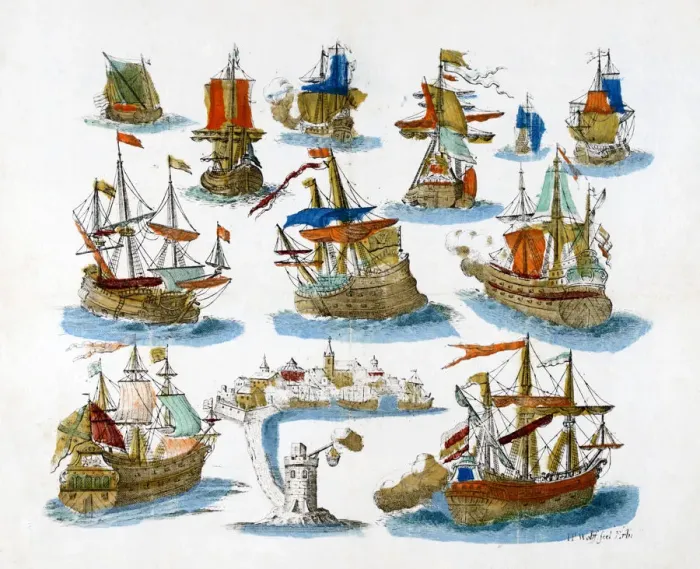Framed Print : Warships, 18th century Framed Print : Warships, 18th century