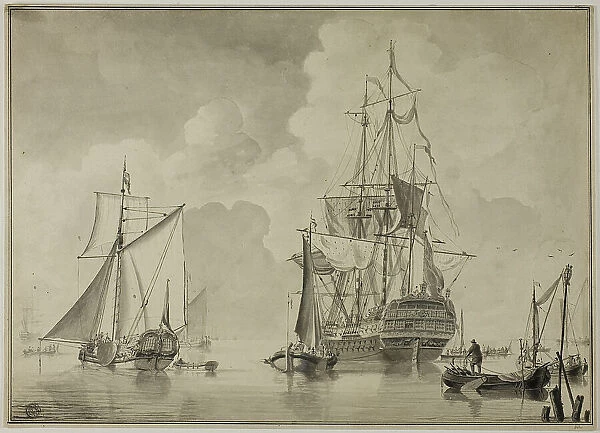 Warships and Other Boats in Harbor, 1780 / 90. Creator: Unknown