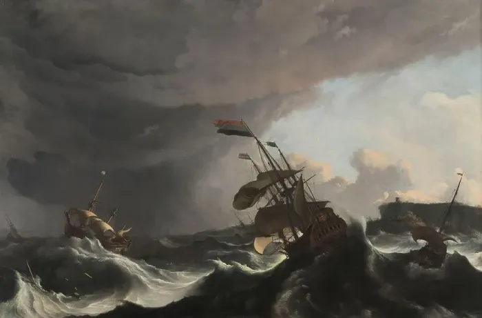 Framed Print : Warships in a Heavy Storm, c.1695. Creator: Ludolf Bakhuizen