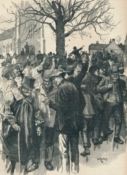 Framed Print : Warwickshire farm labourers strike: meeting at Whitnash, 1872 (1906). Artist: William Rainey Framed Print : Warwickshire farm labourers strike: meeting at Whitnash, 1872 (1906). Artist: William Rainey