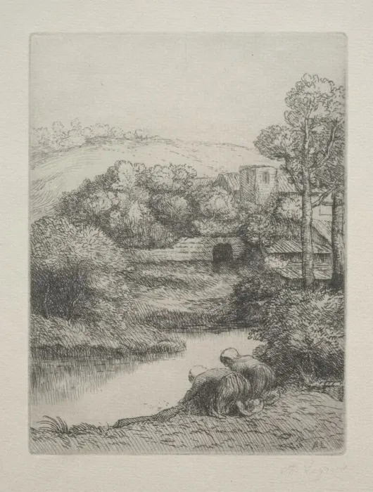 Framed Print : The Wash House (Le Lavoir, Dite Les Laveuses ). Creator: Alphonse Legros (French Framed Print : The Wash House (Le Lavoir, Dite Les Laveuses ). Creator: Alphonse Legros (French