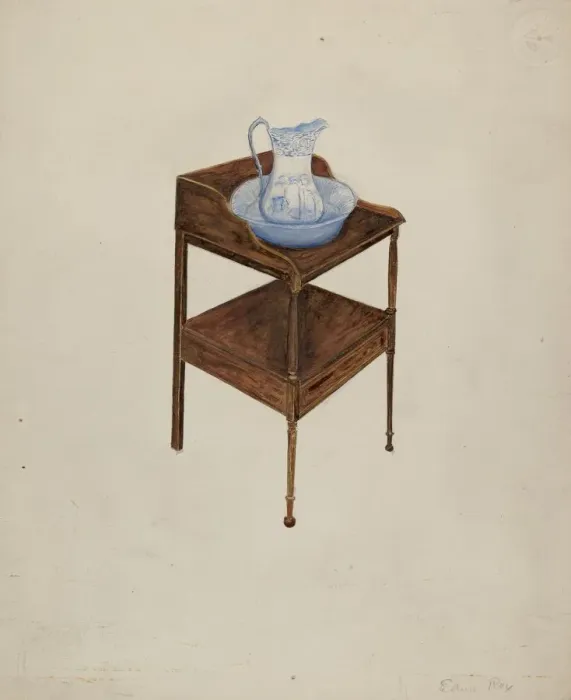 Framed Print : Wash-stand, c. 1937. Creator: Edna C. Rex Framed Print : Wash-stand, c. 1937. Creator: Edna C. Rex