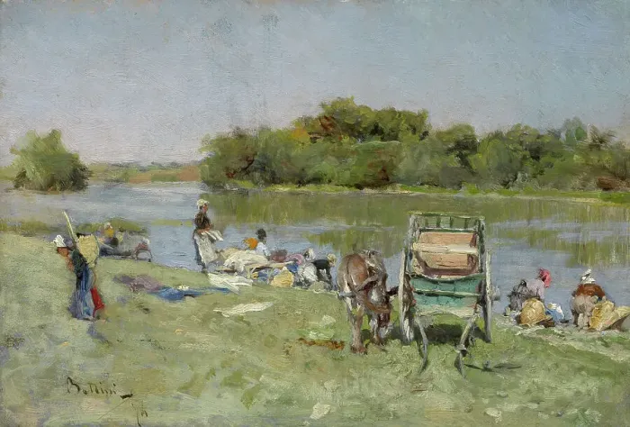Framed Print : Washerwomen, 1874. Creator: Giovanni Boldini