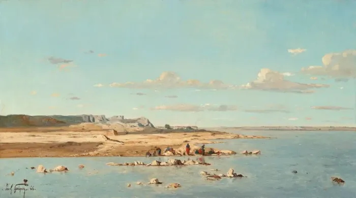Framed Print : Washerwomen on the Banks of the Durance, 1866. Creator: Paul Guigou Framed Print : Washerwomen on the Banks of the Durance, 1866. Creator: Paul Guigou