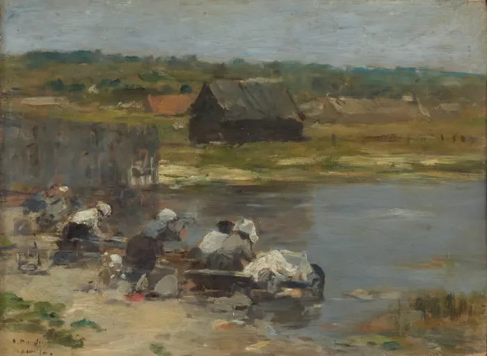 Framed Print : Washerwomen at the Edge of the Pond, 1880 / 85. Creator: Eugene Louis Boudin Framed Print : Washerwomen at the Edge of the Pond, 1880 / 85. Creator: Eugene Louis Boudin