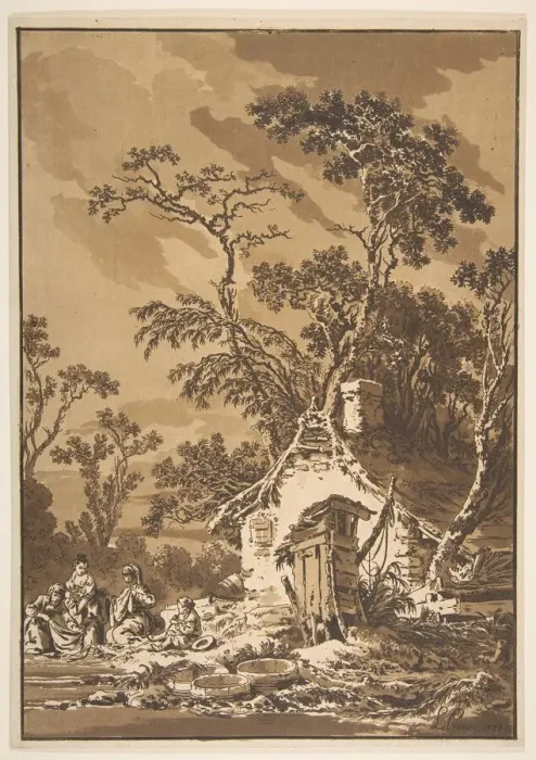 Framed Print : The Washerwomen (Les Laveuses), 1771. Creator: Jean Baptiste Le Prince Framed Print : The Washerwomen (Les Laveuses), 1771. Creator: Jean Baptiste Le Prince