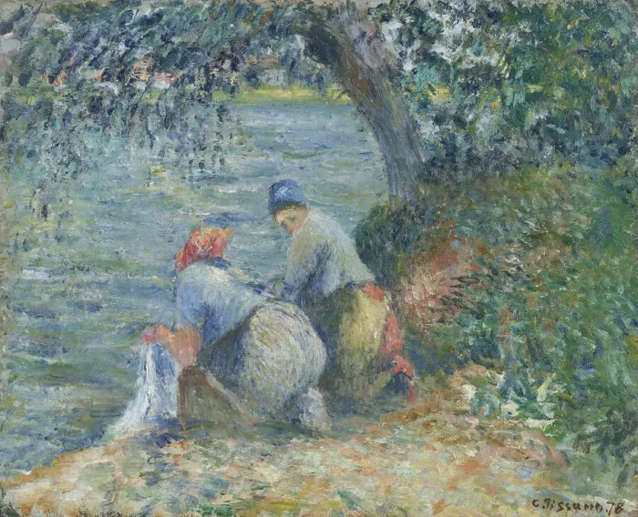 Framed Print : Washerwomen at the waters edge, Pontoise, 1878. Creator: Pissarro, Camille (1830-1903) Framed Print : Washerwomen at the waters edge, Pontoise, 1878. Creator: Pissarro, Camille (1830-1903)