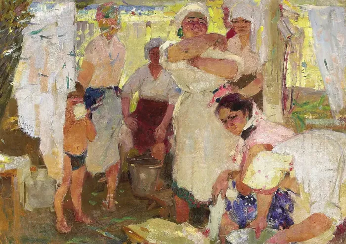 Framed Print : Washing Day, 1934. Creator: Kotov, Pyotr Ivanovich (1889-1953) Framed Print : Washing Day, 1934. Creator: Kotov, Pyotr Ivanovich (1889-1953)