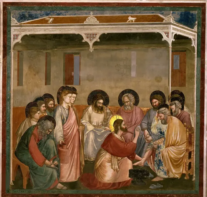 Framed Print : Washing of feet (From the cycles of The Life of Christ), 1304-1306. Creator: Giotto di Bondone (1266-1377) Framed Print : Washing of feet (From the cycles of The Life of Christ), 1304-1306. Creator: Giotto di Bondone (1266-1377)