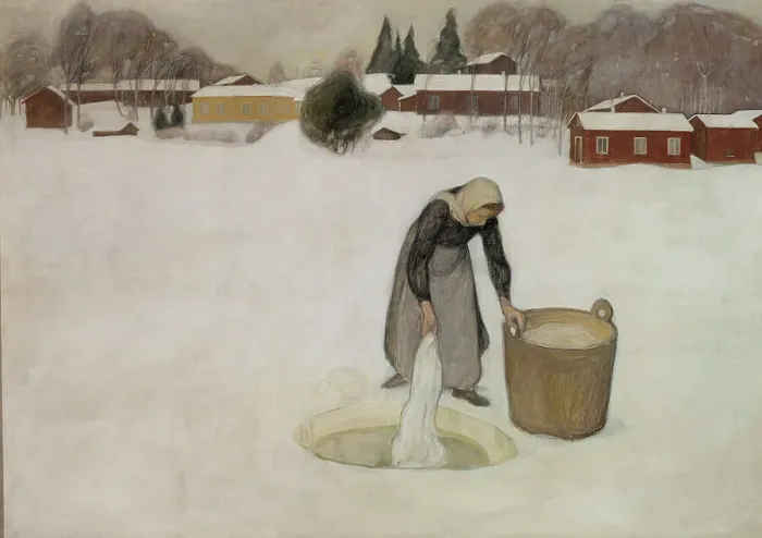 Framed Print : Washing on the Ice, 1900. Creator: Pekka Halonen Framed Print : Washing on the Ice, 1900. Creator: Pekka Halonen