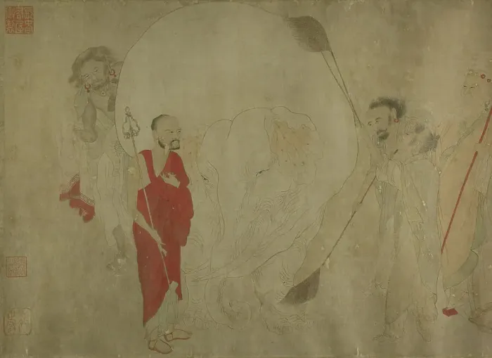 Framed Print : Washing the White Elephant, Ming dynasty (1369-1644), late 16th century. Creator: Unknown Framed Print : Washing the White Elephant, Ming dynasty (1369-1644), late 16th century. Creator: Unknown