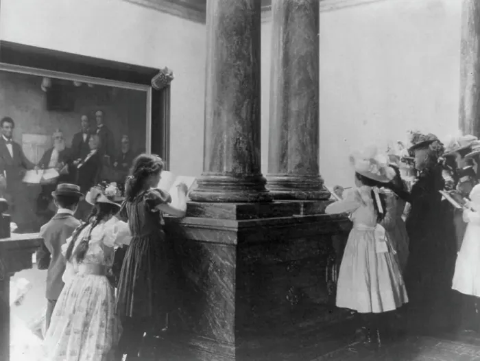 Framed Print : Washington, D.C. grade school children on tour in the U.S. Capitol, (1899?). Creator: Frances Benjamin Johnston Framed Print : Washington, D.C. grade school children on tour in the U.S. Capitol, (1899?). Creator: Frances Benjamin Johnston