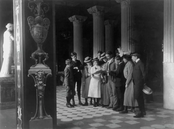 Framed Print : Washington, D.C. public schools - museum field trip - reading brochure, (1899?). Creator: Frances Benjamin Johnston Framed Print : Washington, D.C. public schools - museum field trip - reading brochure, (1899?). Creator: Frances Benjamin Johnston
