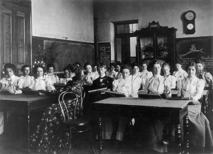 Framed Print : Washington, D.C. public schools - Normal School class examining flowers, (1899?). Creator: Frances Benjamin Johnston Framed Print : Washington, D.C. public schools - Normal School class examining flowers, (1899?). Creator: Frances Benjamin Johnston