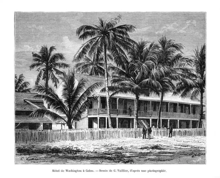Framed Print : Washington Hotel, Colon, Panama, 19th century. Artist: Vuillier Framed Print : Washington Hotel, Colon, Panama, 19th century. Artist: Vuillier