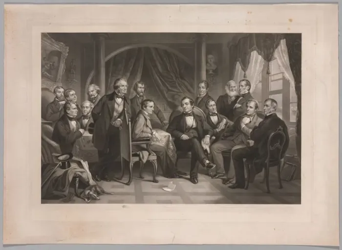 Framed Print : Washington Irving and his Literary Friends at Sunnyside, 1864. Creator: Thomas Oldham Barlow Framed Print : Washington Irving and his Literary Friends at Sunnyside, 1864. Creator: Thomas Oldham Barlow