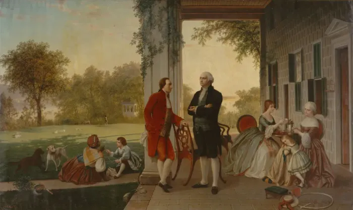 Framed Print : Washington and Lafayette at Mount Vernon, 1784 (The Home of Washington after the War), 1859 Framed Print : Washington and Lafayette at Mount Vernon, 1784 (The Home of Washington after the War), 1859