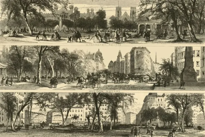 Framed Print : Washington, Madison, and Union Squares, c1870. Creator: William James Palmer Framed Print : Washington, Madison, and Union Squares, c1870. Creator: William James Palmer
