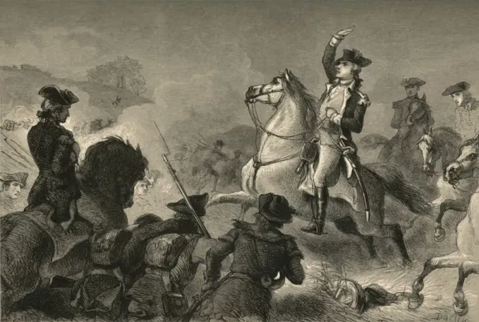 Framed Print : Washington at Monmouth, (1877). Creator: Albert Bobbett Framed Print : Washington at Monmouth, (1877). Creator: Albert Bobbett
