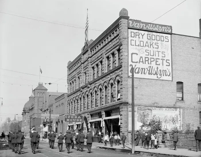 Framed Print : Washington Street, showing opera house, Marquette, Mich. between 1900 and 1910. Creator: Unknown Framed Print : Washington Street, showing opera house, Marquette, Mich. between 1900 and 1910. Creator: Unknown