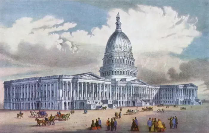 Framed Print : Washington, United States Capitol, 19th century. Artist: Currier and Ives Framed Print : Washington, United States Capitol, 19th century. Artist: Currier and Ives