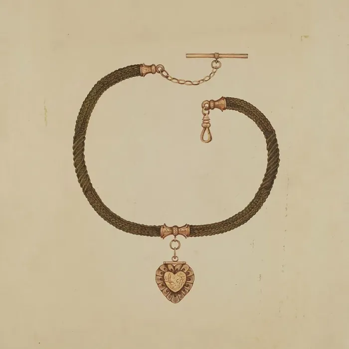 Framed Print : Watch Fob with Human Hair Chain, c. 1936. Creator: Kathryn Uhl Framed Print : Watch Fob with Human Hair Chain, c. 1936. Creator: Kathryn Uhl