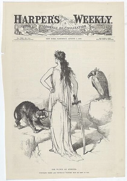 The Watch on Spoilers. The Democratic Tigers and Republian Vultures Must Be Kept at Bay. 1886. Creator: Thomas Nast