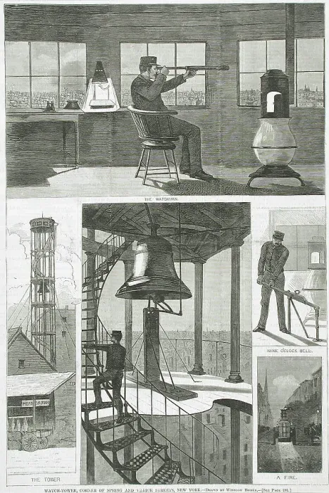 Framed Print : Watch-Tower, Corner of Spring and Varick Streets, New York, 1874. Creator: Unknown Framed Print : Watch-Tower, Corner of Spring and Varick Streets, New York, 1874. Creator: Unknown