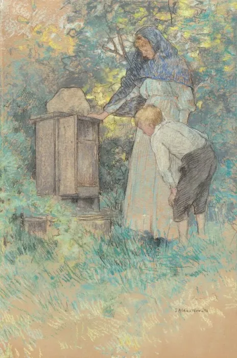 Framed Print : Watching the Bees, 1896. Creator: Julian Alden Weir