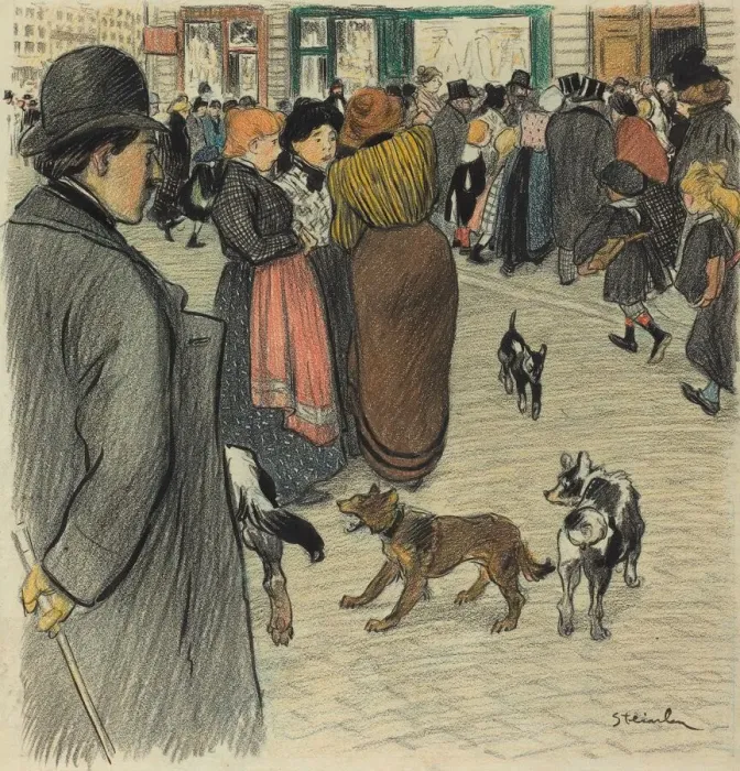 Framed Print : Watching the Crowd, late 19th-early 20th century. Creator: Theophile Alexandre Steinlen Framed Print : Watching the Crowd, late 19th-early 20th century. Creator: Theophile Alexandre Steinlen