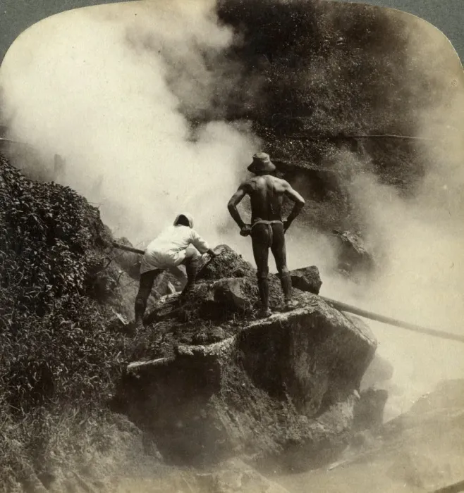 Framed Print : Watching an eruption of steam and boiling mud halfway up the volcano of Aso-san, Japan, 1904. Artist: Underwood & Underwood Framed Print : Watching an eruption of steam and boiling mud halfway up the volcano of Aso-san, Japan, 1904. Artist: Underwood & Underwood