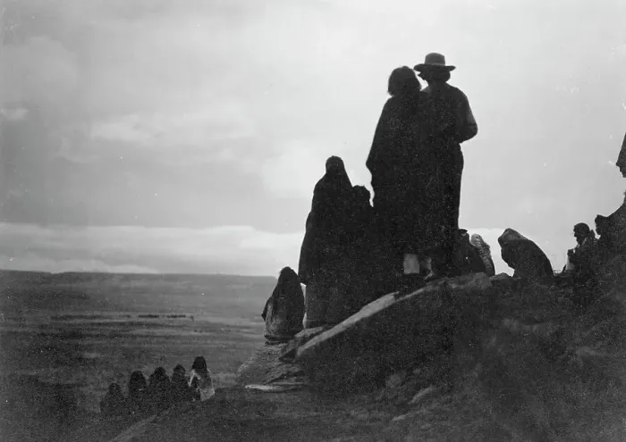 Framed Print : Watching the morning races, c1905. Creator: Edward Sheriff Curtis Framed Print : Watching the morning races, c1905. Creator: Edward Sheriff Curtis