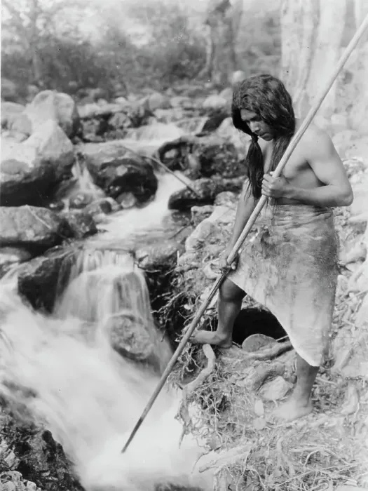 Framed Print : Watching for salmon-Hupa, c1923. Creator: Edward Sheriff Curtis Framed Print : Watching for salmon-Hupa, c1923. Creator: Edward Sheriff Curtis