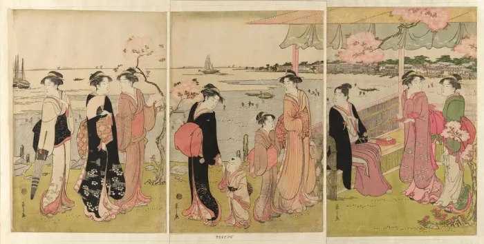 Framed Print : Watching the Shellfish Gathering during Low Tide at Shinagawa... late 18th-early 19th century. Creator: Hosoda Eishi Framed Print : Watching the Shellfish Gathering during Low Tide at Shinagawa... late 18th-early 19th century. Creator: Hosoda Eishi