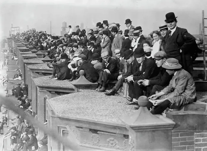 Framed Print : Watching Shibe Park, 1910. Creator: Bain News Service Framed Print : Watching Shibe Park, 1910. Creator: Bain News Service