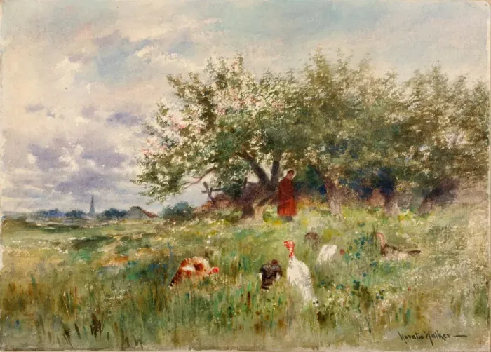 Framed Print : Watching the Turkeys, late 19th-early 20th century. Creator: Horatio Walker