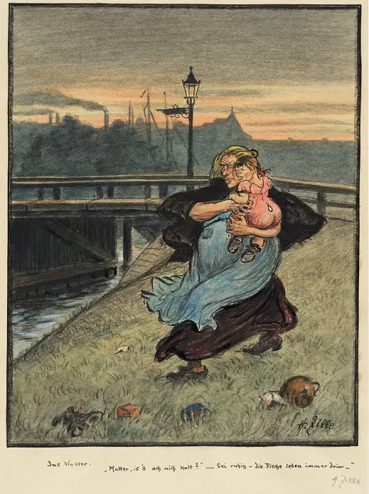 Framed Print : Into the water, c.1919. Creator: Zille, Heinrich (1858-1929) Framed Print : Into the water, c.1919. Creator: Zille, Heinrich (1858-1929)