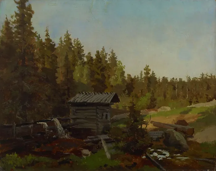 Framed Print : A water mill in a Finnish forest, 1857. Creator: Werner Holmberg Framed Print : A water mill in a Finnish forest, 1857. Creator: Werner Holmberg