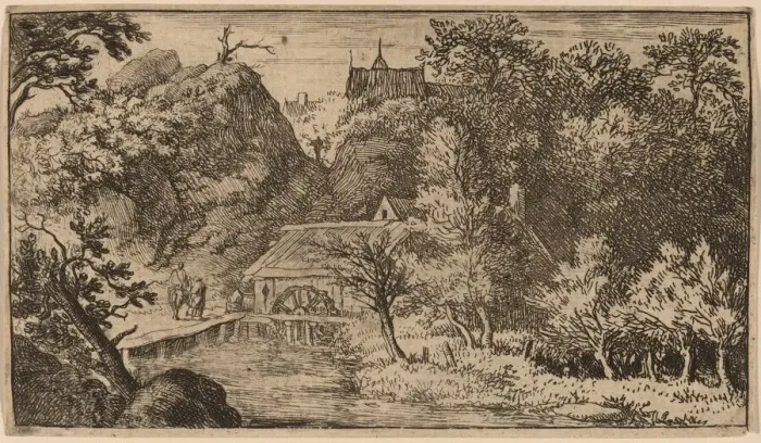 Framed Print : Water Mill at the Foot of a Mountain, probably c. 1645 / 1656 Framed Print : Water Mill at the Foot of a Mountain, probably c. 1645 / 1656