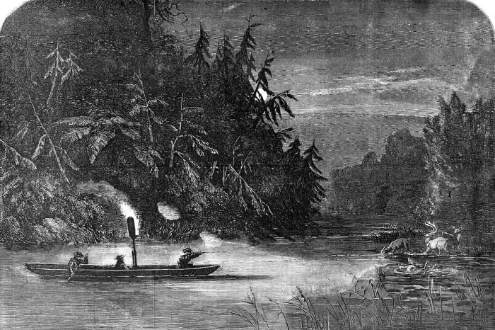 Framed Print : Water-Hunting for Deer: a Night Scene on the River Susquehanna, Pennsylvania, 1857. Creator: Unknown Framed Print : Water-Hunting for Deer: a Night Scene on the River Susquehanna, Pennsylvania, 1857. Creator: Unknown