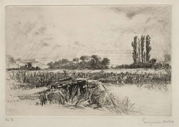 Framed Print : Water Meadow, 1859. Creator: Francis Seymour Haden (British, 1818-1910) Framed Print : Water Meadow, 1859. Creator: Francis Seymour Haden (British, 1818-1910)