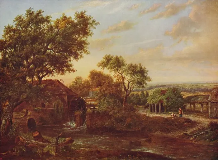 Framed Print : The Water Mill, Carshalton, 1830, (c1915). Artist: Patrick Nasmyth Framed Print : The Water Mill, Carshalton, 1830, (c1915). Artist: Patrick Nasmyth
