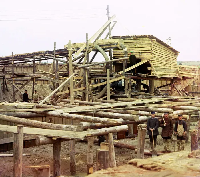 Framed Print : Water pumps, Beloomut, 1912. Creator: Sergey Mikhaylovich Prokudin-Gorsky Framed Print : Water pumps, Beloomut, 1912. Creator: Sergey Mikhaylovich Prokudin-Gorsky