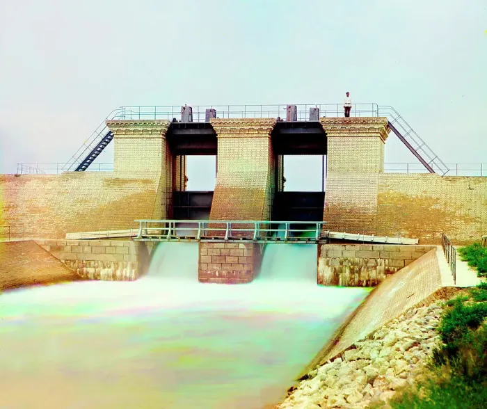 Framed Print : Water supply control of the Sultan-Bentskaya Dam, Murghab Estate, Turkmenistan, between 1905 and 1915 Creator: Sergey Mikhaylovich Prokudin-Gorsky Framed Print : Water supply control of the Sultan-Bentskaya Dam, Murghab Estate, Turkmenistan, between 1905 and 1915 Creator: Sergey Mikhaylovich Prokudin-Gorsky